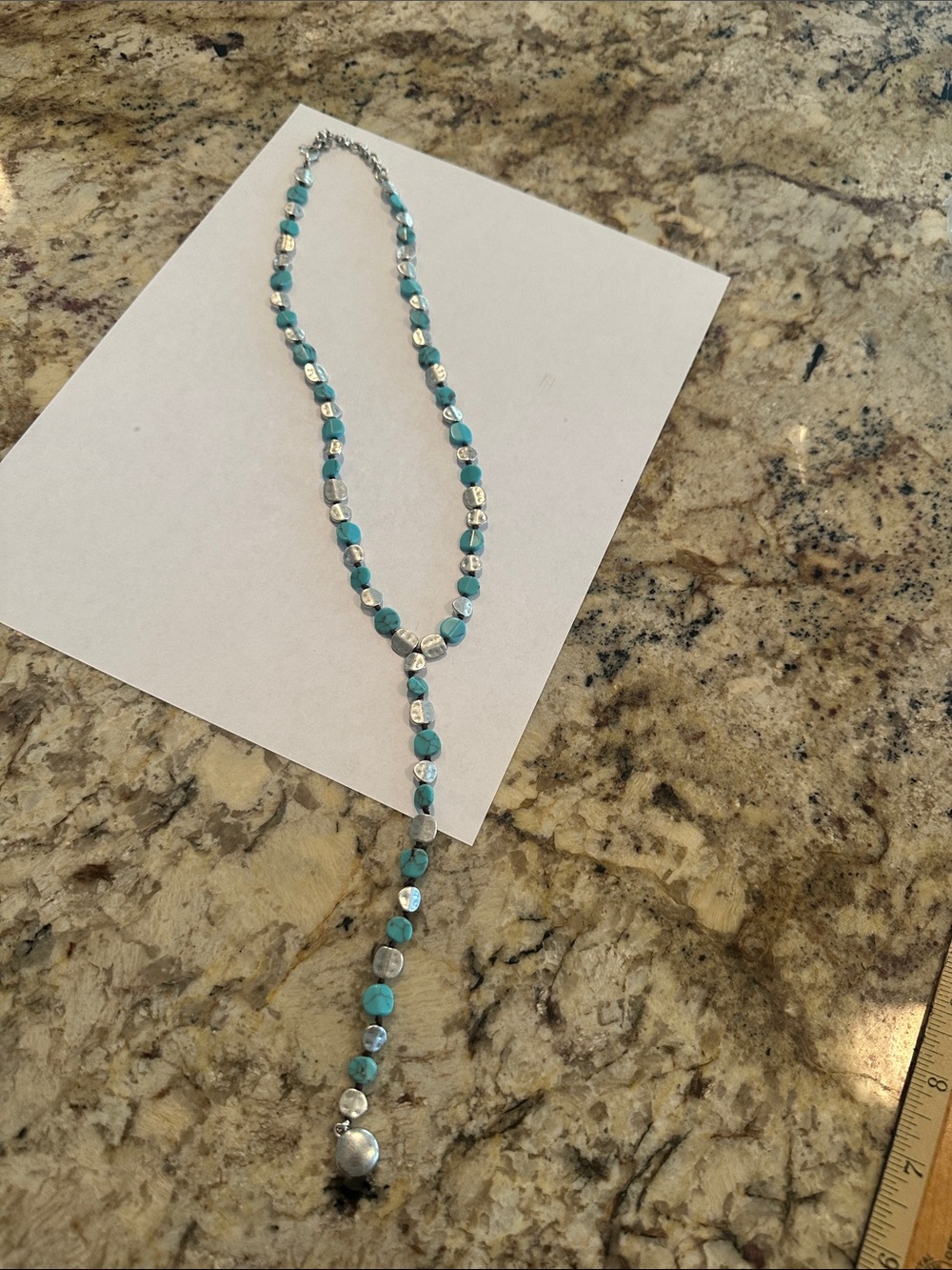 Lucky Brand Turquoise and Silver Lariat Necklace